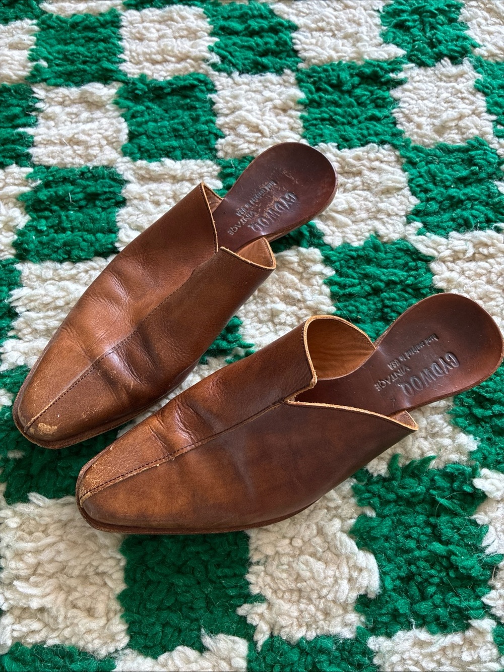 CYDWOQ Vintage Women’s Brown Leather Mules Size 37.5-HANDMADE In USA
